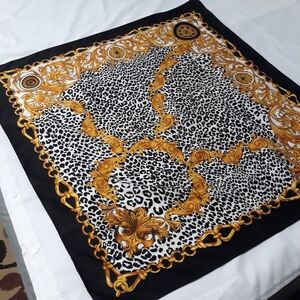 Vintage Elegant Black and Gold Scarf Animal Print Square 33"